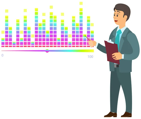 Statistiky o prezentaci. Mužský znak při práci nebo studiu se sestavou — Stockový vektor