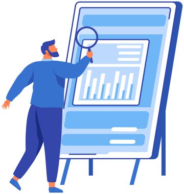 Loupe 'un yanındaki adam yazılı belgede bilgi arıyor. Açılış başlatma simgesi