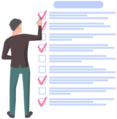 Ay çizelgesi, yapılacaklar listesi, zaman yönetimi. İşadamı kontrol ve planlama listesinin yanında duruyor