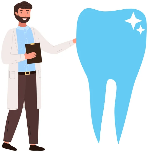 Il dottore parla di denti. Consulenza medica sull'odontoiatria. Simbolo di igiene e cura orale — Vettoriale Stock