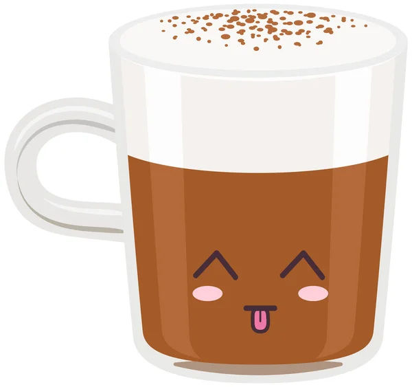 Latte, tazza di vetro con bevanda in stile coreano. Graziosa icona kawaii caffè, simbolo della cultura giapponese, anime — Vettoriale Stock