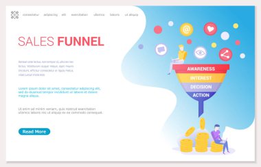 Satış hunisi aşamaları, potansiyel müşteri konsepti. Pazarlamacılardan oluşan ekip, pazarlama veri analizi üzerinde çalışıyor.