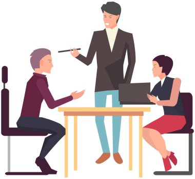 Projeye başlamak için toplantı, iş planı. Girişimcilik alanında iş tartışan meslektaşlar