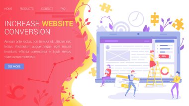 İnsanlar web sitesinde çalışıyor. Seo optimizasyonu, çevrimiçi satış dönüşümü için web sayfasını yükseltin