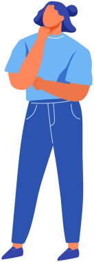 Düşünceli kadın karakter düşünme ve sorunları çözme. Çenesinde eli olan düşünceli bir kadın.