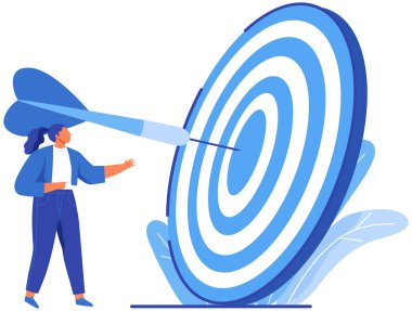 İş kadını okla büyük bir hedefle çalışıyor. Başarı için iş planlama stratejisi