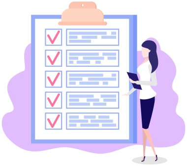 Kadın listeye ve planlama programına yakın duruyor. Plan tamamlandı, görev tamamlandı, zaman çizelgesi