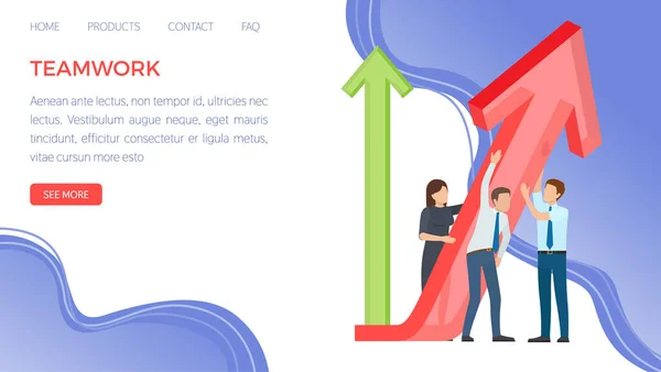 Ideia conceito para o trabalho em equipe de negócios, inovação criativa. Missão bem sucedida da landing page da equipe — Vetor de Stock