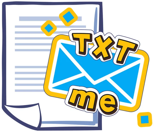 Text me sticker on white background. Paper envelope, message symbol. Elements for social network — Stock Vector