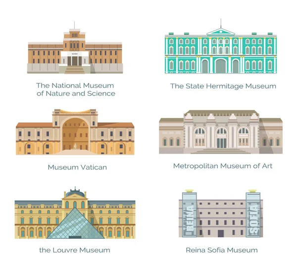 Louvre State Hermitage och Vatikanmuseerna Set — Stock vektor