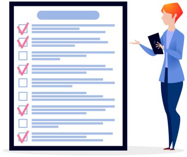 Kadın listeye ve planlama programına yakın duruyor. Plan tamamlandı, görev tamamlandı, zaman çizelgesi