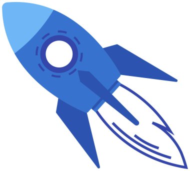 Düz stil roket beyaza izole edilmiş. Ay 'a uzay yolculuğu. Uzay gemisi fırlatma konsepti