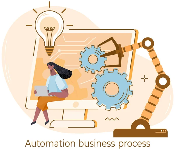 Proceso de negocio de automatización. Creación de estrategia empresarial. Organización del trabajo, desarrollo de software — Archivo Imágenes Vectoriales