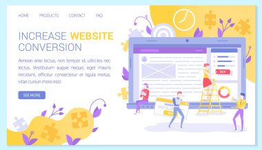 İnsanlar web sitesinde çalışıyor. Seo optimizasyonu, çevrimiçi satış dönüşümü için web sayfasını yükseltin