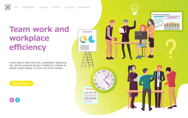 Website für Teamwork-Effizienz und geschäftlichen Erfolg. Menschen mit neuer Start-up-Idee — Stockvektor