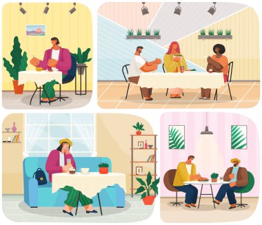 Kafede oturan insanlarla ilgili bir takım rahatsızlıklar. Lokantada yemek ve içecekler masada.