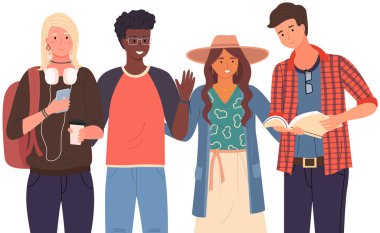 Çeşitli üniversiteler, sırada bekleyen üniversite öğrencileri. Çok kültürlü kadın ve erkekler