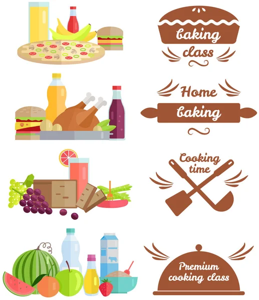 Handgeschriften over keuken en koken. Culinaire letterwerken in de buurt iconen van eten en drinken — Stockvector