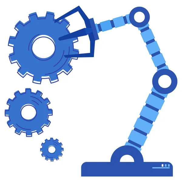 Robotarm plockar upp utrustning. Teknisk produktionsutrustning, maskin för fabriksautomation — Stock vektor