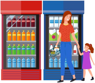 Köpüklü içeceklere, yiyecek dükkanında limonatalara bakan biri. Süpermarket konsepti alışverişi