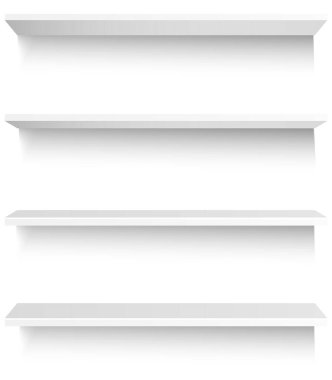 Beyaz arka plan üzerinde vektör illüstrasyon izole beyaz boş supermarket perakende satmak stok rafa koymak