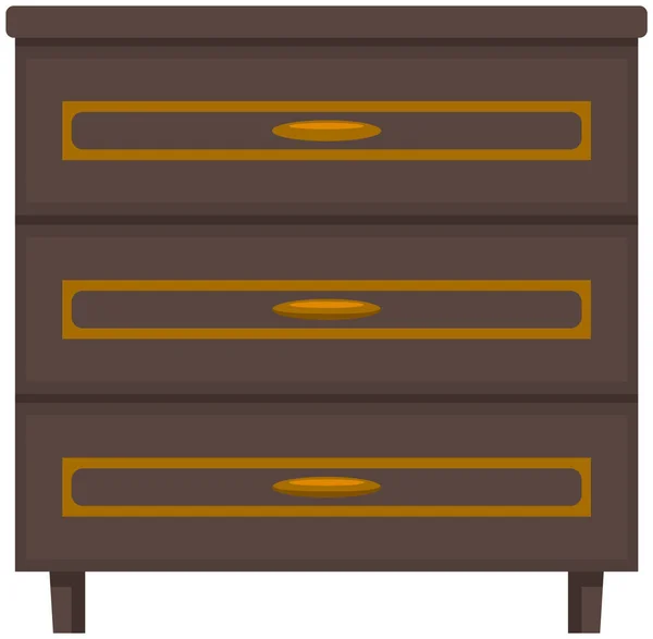 Wooden commode, bedside table, chest of drawers, nightstand. Furniture made of natural dark wood — Stock Vector