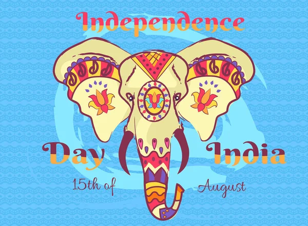 Flyer avec inscription et image d'éléphant. Modèle de carte de vœux de fête de l'indépendance de l'Inde — Image vectorielle