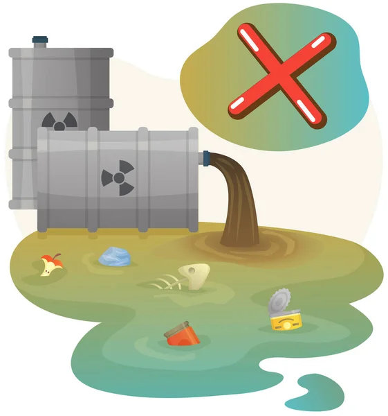 Inquinamento ambientale da striscioni industriali con tubi inquinanti oceanici con rifiuti — Vettoriale Stock