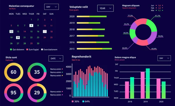 Piaci ábrák. Grafikus információ vizualizáció és elemzés. Statisztikai mutatók és adatok — Stock Vector