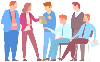 Takım düşüncesi ve beyin fırtınası. Şirket bilgilerinin analizi. İş toplantısındaki meslektaşlar