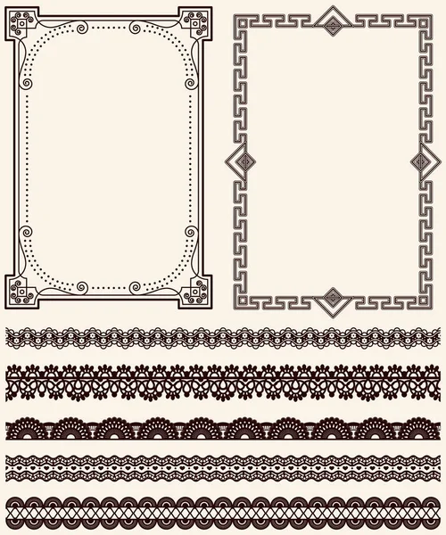 Conjunto de cintas de encaje anchas y adornos de marcos en estilo retro. Patrón para crear estilo, diseño de decoración vintage — Vector de stock