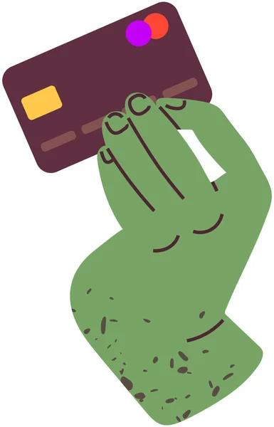 Mão humana segurando cartão de crédito ou débito. Objeto de pagamento bancário para fazer transações com dinheiro — Vetor de Stock