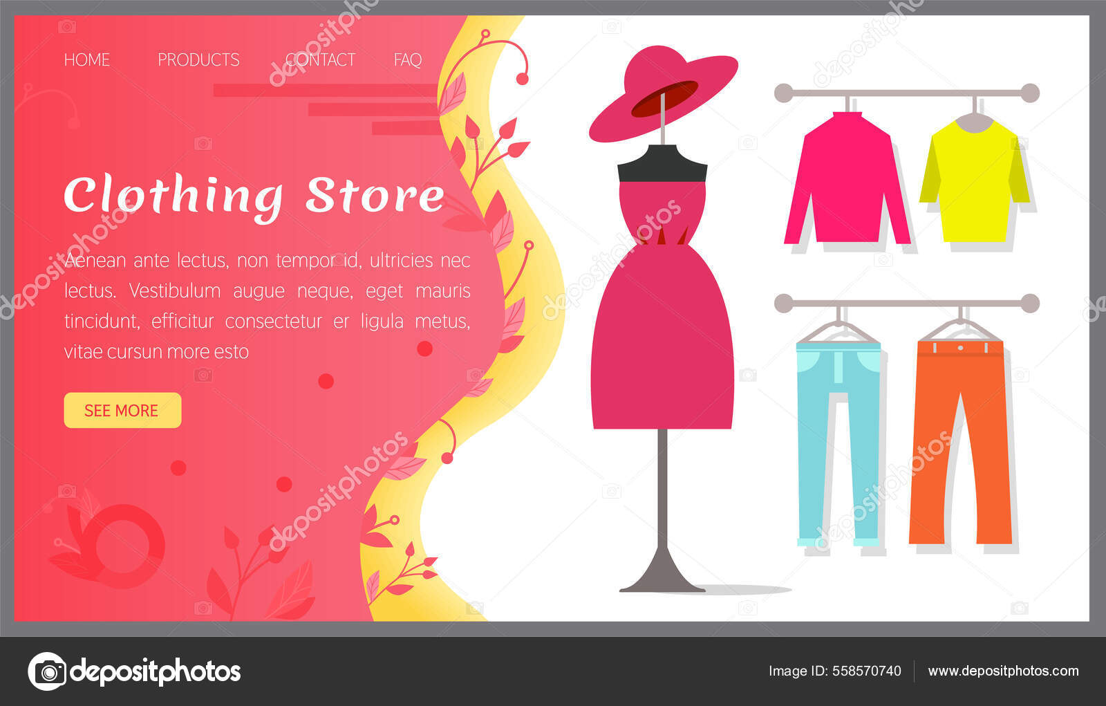 butik hjemmeside skabelon. Online boutique design til salg af beklædningsgenstande i internet shop — Stock-vektor ©robuart 558570740
