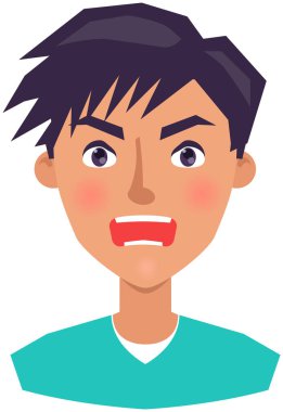 Genç adamın kızgın yüz ifadesi. Öfkeli bir adam. Sıkıntılar, hayal kırıklığına uğramış, üzgün çocuk