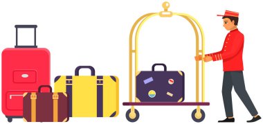 Otel sembolleriyle çevrili komi olarak çalışan genç bir adam. Kapıcı, resepsiyonist, üniformalı kapıcı.