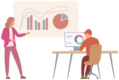 Yönetici istatistiksel bir rapor sunar. Analiz ve planlama sektörü