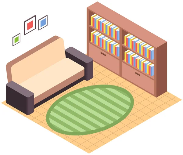 Diseño de la sala de estar. Interior y disposición de los muebles en los elementos de la habitación de apartamentos de muebles para el diseño — Vector de stock