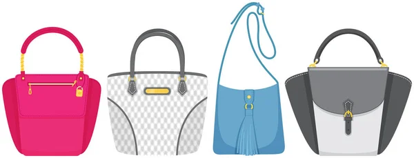 Conjunto de mujeres bolsa vector icono aislado sobre fondo blanco, bolso elegante, accesorios femeninos — Archivo Imágenes Vectoriales