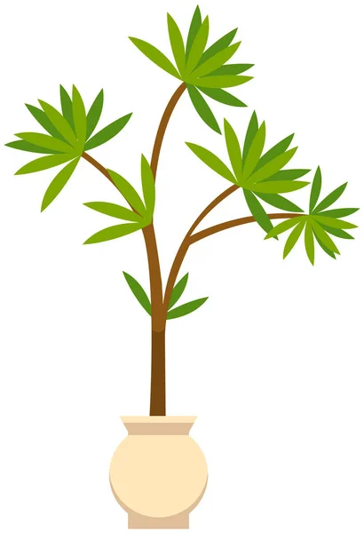Dekorativní zelená rostlina s dlouhými listy v keramickém hrnci, květináč s květináčem. Domácí interiér závodu — Stockový vektor
