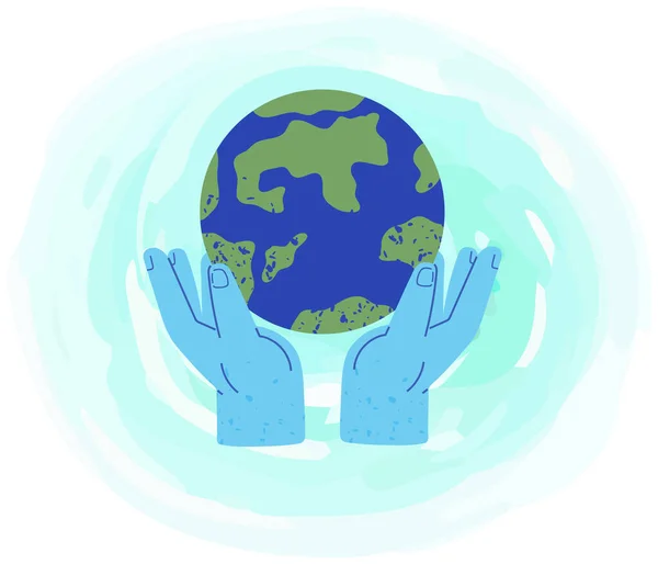 Symbol der Sorge für Natur, Umwelt und Ökologie des Planeten Erde. Globus zwischen menschlichen Händen — Stockvektor