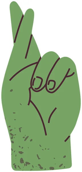 Πράσινο ανθρώπινο χέρι δείχνει χειρονομία καλής τύχης. Δάχτυλα σταυρωμένα ως σημάδι της ελπίδας για επιτυχία — Διανυσματικό Αρχείο