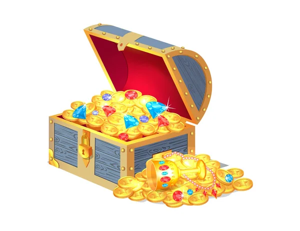 Open treasure chest filled with golden coins, gold - Stock Illustration  [61303996] - PIXTA