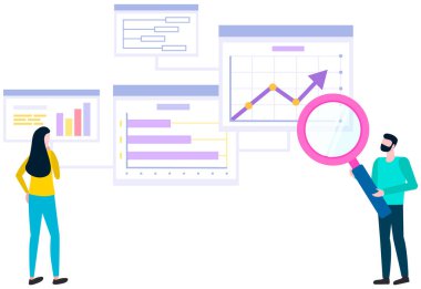 Kadın çalışanlar veri analizinde çalışırlar. Diyagramları analiz eden kadınlar, istatistiksel sunum