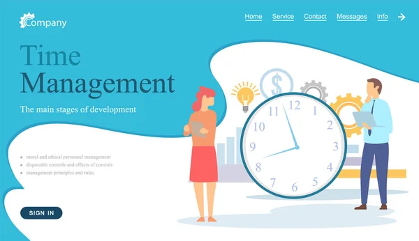 人々は時間管理の段階の開発と働く。ワークフロー組織ウェブサイトレイアウト — ストックベクタ
