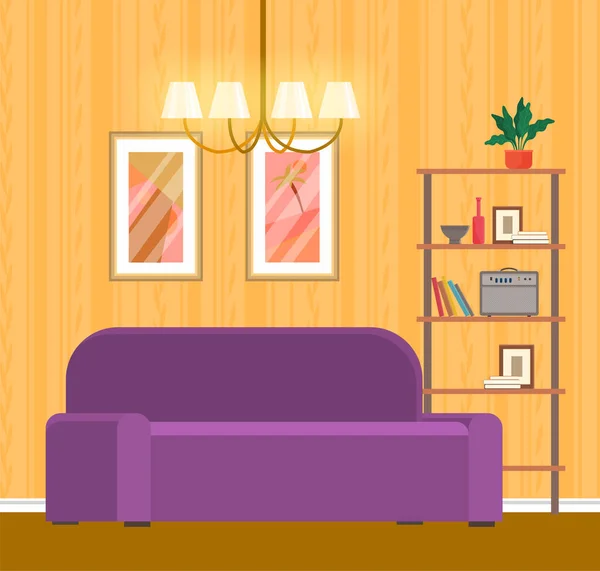 Καναπές μέρος για να χαλαρώσετε. Σύγχρονο σαλόνι επίπλων, γραφείο στο σπίτι — Διανυσματικό Αρχείο