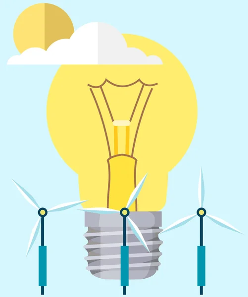 Fuente de energía alternativa para la producción de electricidad ecológica. Turbinas eólicas para producir energía — Archivo Imágenes Vectoriales