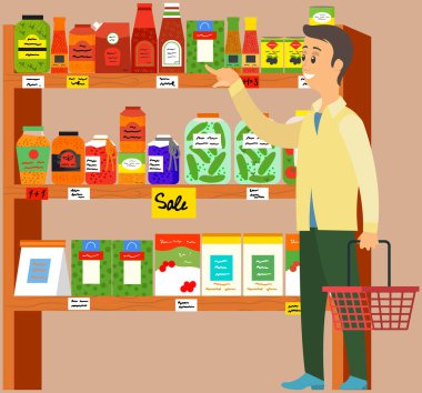 İnsanlar alışveriş yapar, mal seçer, süpermarketten, bakkaldan, yiyeceklerle alışveriş yapar.