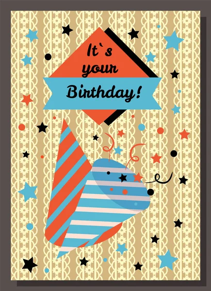 Banner para la postal de cumpleaños. Volante de vacaciones, tarjeta de felicitación con decoración y felicitaciones — Vector de stock