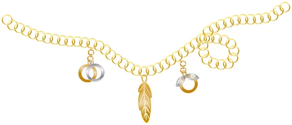 Arany lánc kétpólusú függővel. Dekorációs elem medállal, ruhatartozék — Stock Vector
