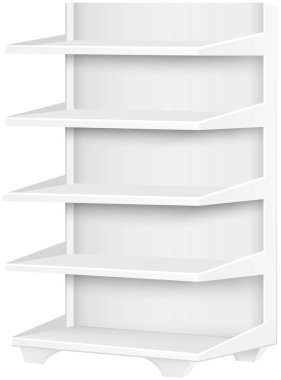 Beyaz arka plan üzerinde vektör illüstrasyon izole beyaz boş supermarket perakende satmak stok rafa koymak